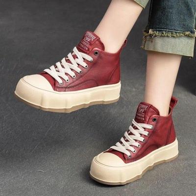 Genuine Leather Women's Flat Shoes Leisure Versatile Cowhide Round Toe Thick Soled Shoes