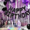 Purple themed black Happy Birthday balloon set includes heart-shaped aluminum foil balloons for birthday party decoration