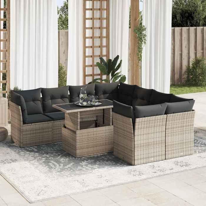 VidaXL Garden Lounge Set 9 Pcs with Grey Cushions Wicker 3326131