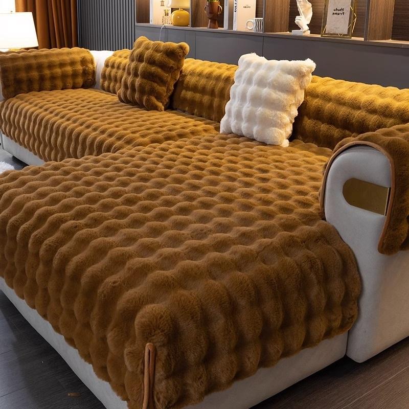 

Чехол для дивана из бархата кролика, трехмерная утолщенная теплая подушка для дивана в гостиной, нескользящая массажная плюшевая подушка для спинки дивана 90x210cm 1pcs коричневый