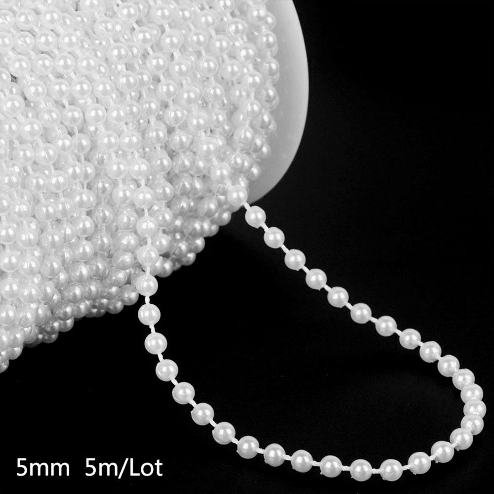 Multifunctional 5m Pearl Bead String 4/5/6/8/10mm Round Imitation Pearls Chain Fishing Line Pearl Garland Decor Party Decoration