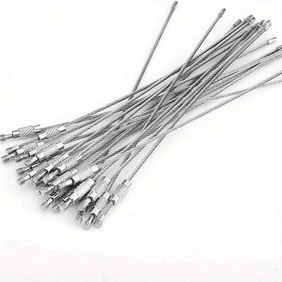 10 llaveros de acero inoxidable con bucle de cuerda de alambre y hebilla de bloqueo de tornillo.