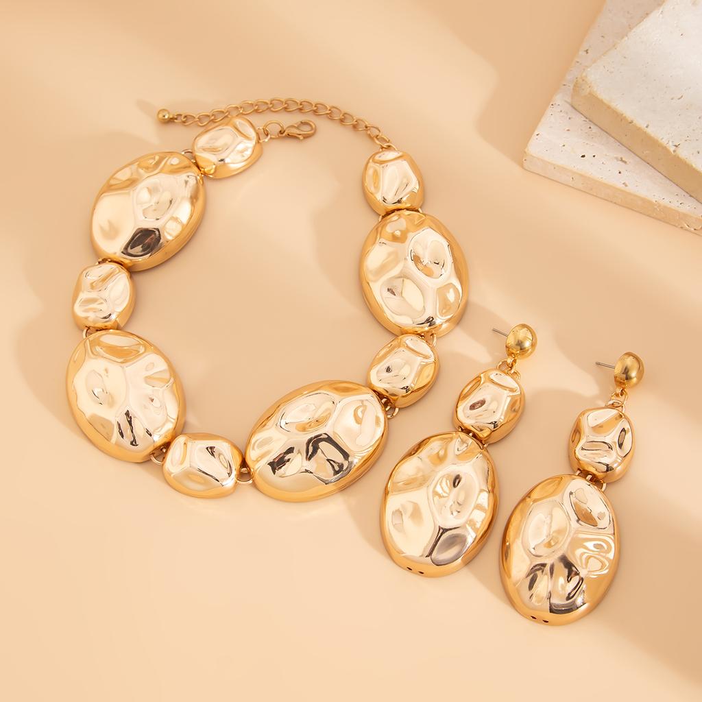 Salircon Bohemian Vintage Copper Color Oval Metal Pendant Necklace Bracelet Set Women Classic Black Rope Chain Choker Zircon