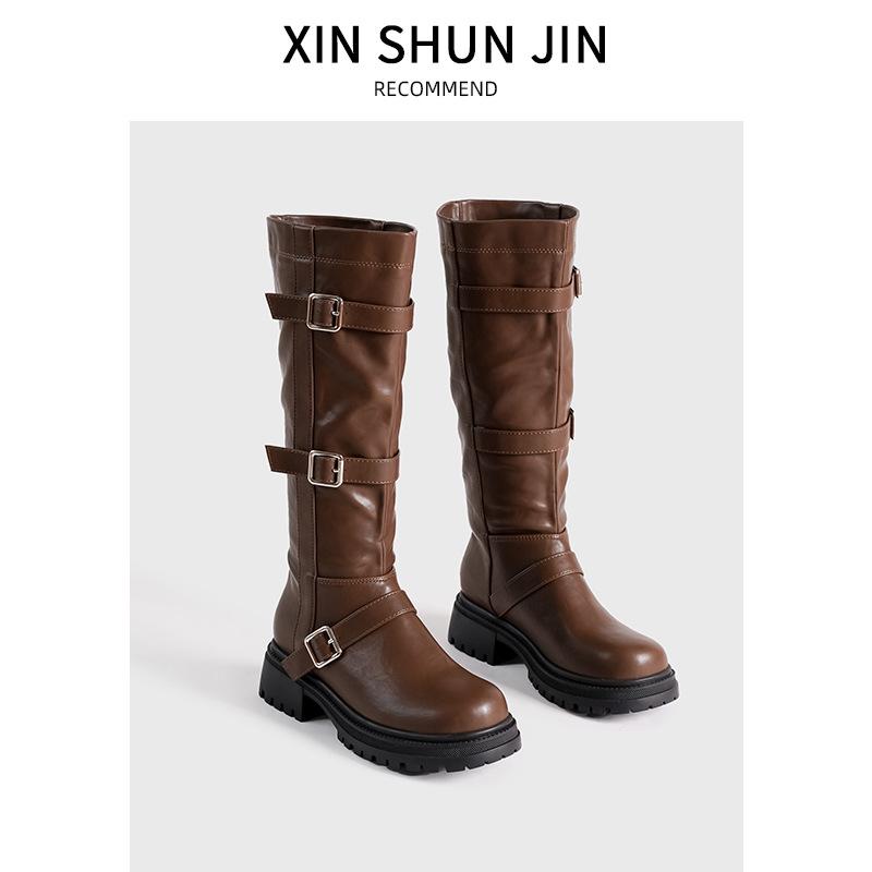 Stiefel im Maillard-Stil Damen Westernstiefel kleine Stiefel mit dicker Sohle aber Knie 2025 neue hohe Ritterstiefel