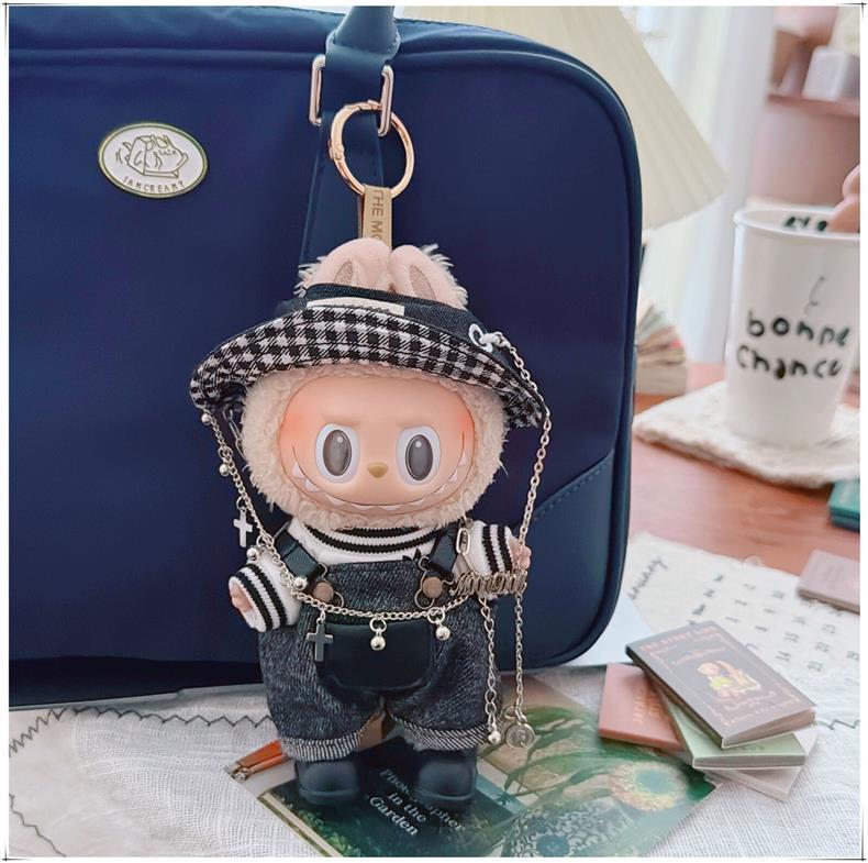 Labubu Doll Clothes Set: Trendy Streetwear for 17cm Sitting Style - Includes Hat and Overalls (1st, 2nd, 3rd Gen)