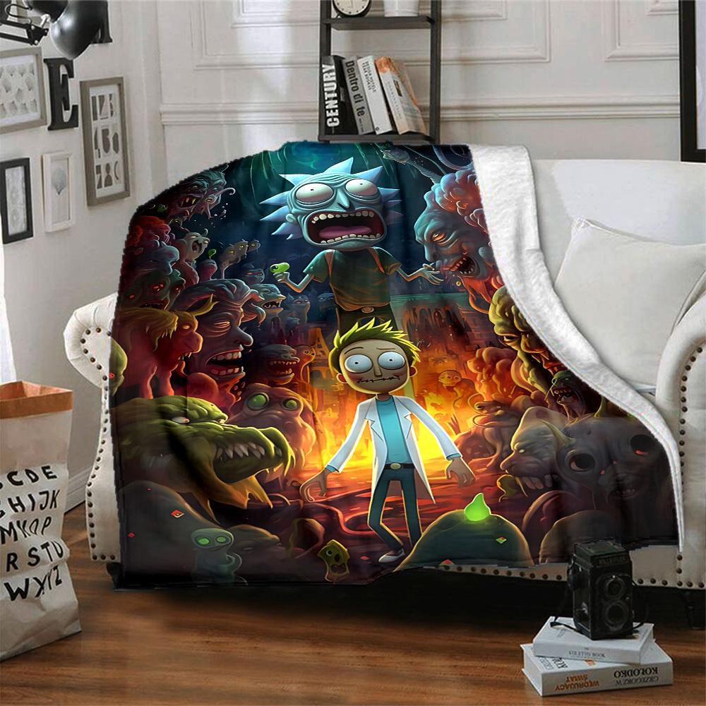 1 szt. Koc Rick i Morty Lekki flanelowy narzuta na sofę, łóżko, podróż, kemping, salon, biuro, kanapę, krzesło i łóżko