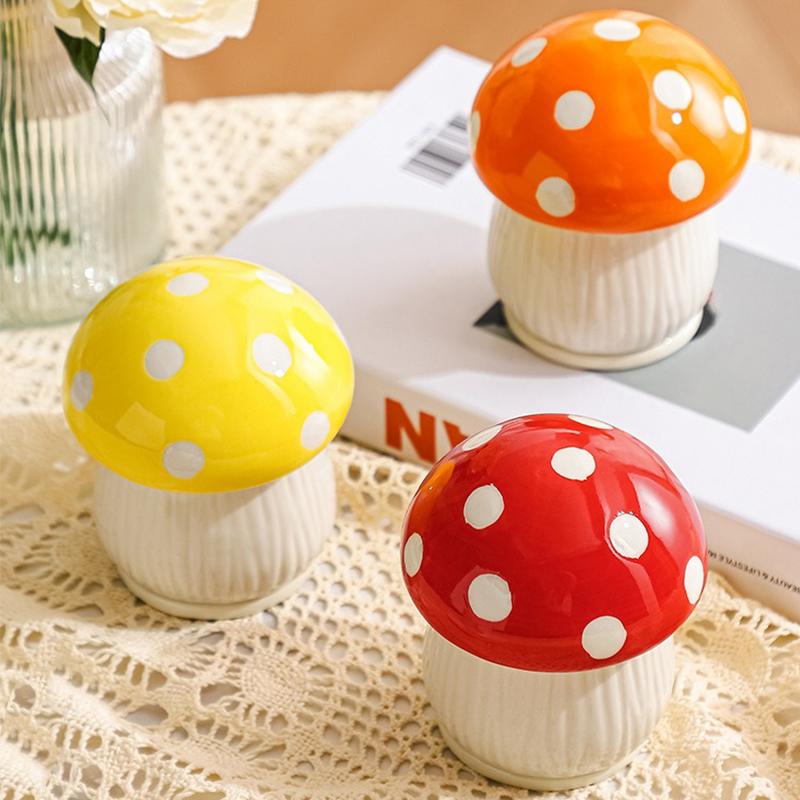 Cute Mushroom Toothpick Holder Ceramic Floss Box Desktop Decoration