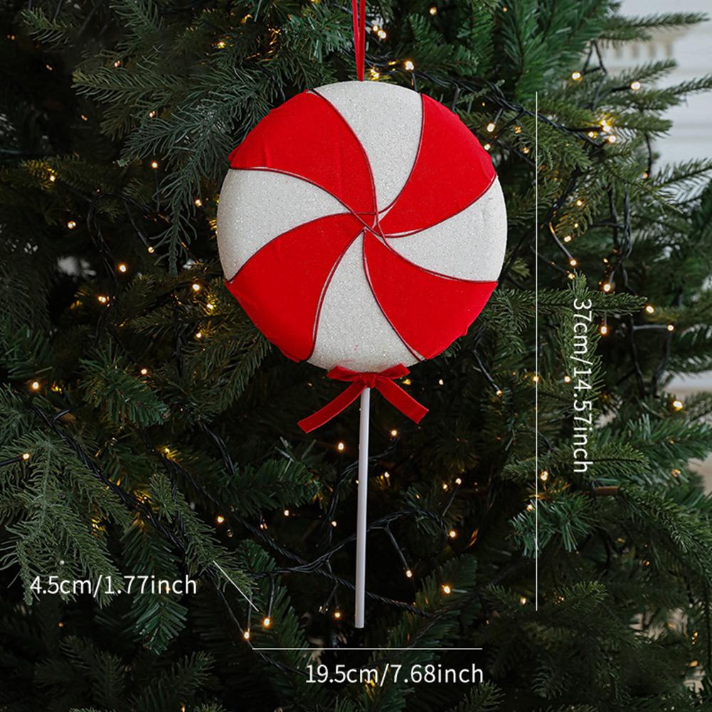Sweet Christmas Tree Pendant Candy Cane Lollipop Christmas Ornament Red White Sparkling Candy Model for Home Party Deco