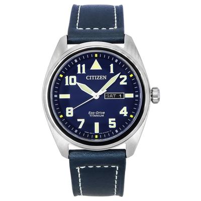 Eco-Drive Super Titanium Blaues Lederarmband Blaues Zifferblatt BM8560-45L 100M Herrenuhr