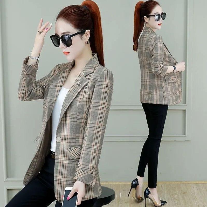 Herbst Damen Karoblazer und Jacken Arbeit Büro Dame Anzug Slim Einreiher Business Damen Blazer Mantel Damen Freizeitjacke