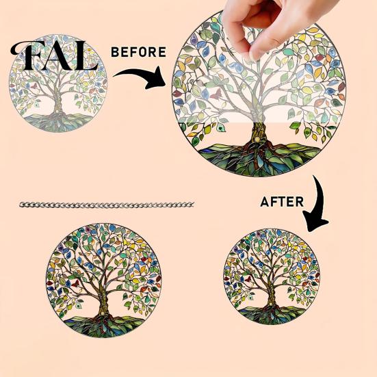 Acrylic Window Sun Catcher Tree of Life Round Hanging Sign, Stained Glass Suncatcher Ornament Decoration, Wall for Indoor Outdoor Decorative Pendant