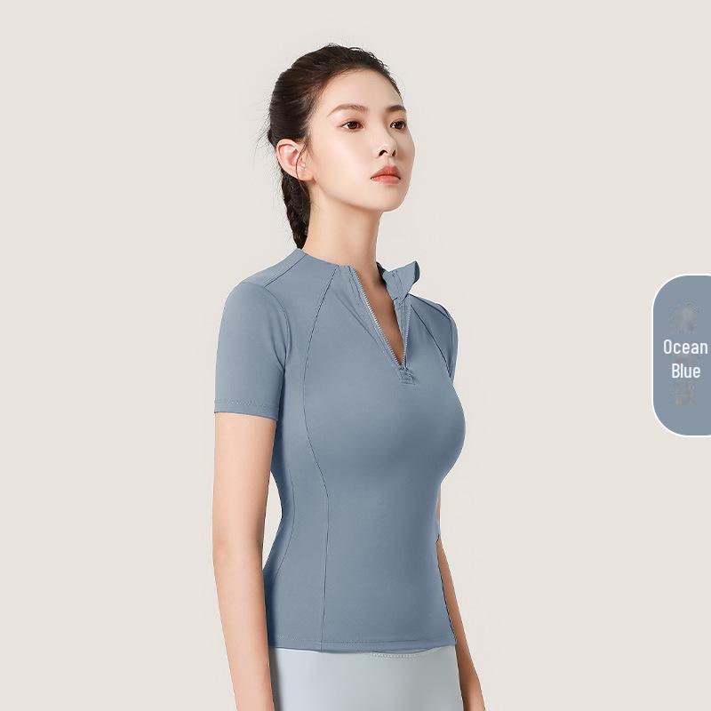 

Женская дышащая эластичная майка для йоги с коротким рукавом, нейлоновая футболка для фитнеса XXL океан синий