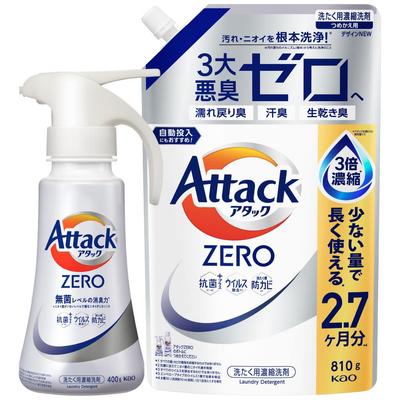 Attack ZERO [Bulk Purchase] The Most Powerful Liquid Cleaner Ever. Sterile-level Deodorizing Power. One-hand Type. 400g Bottle + 810g Refill.