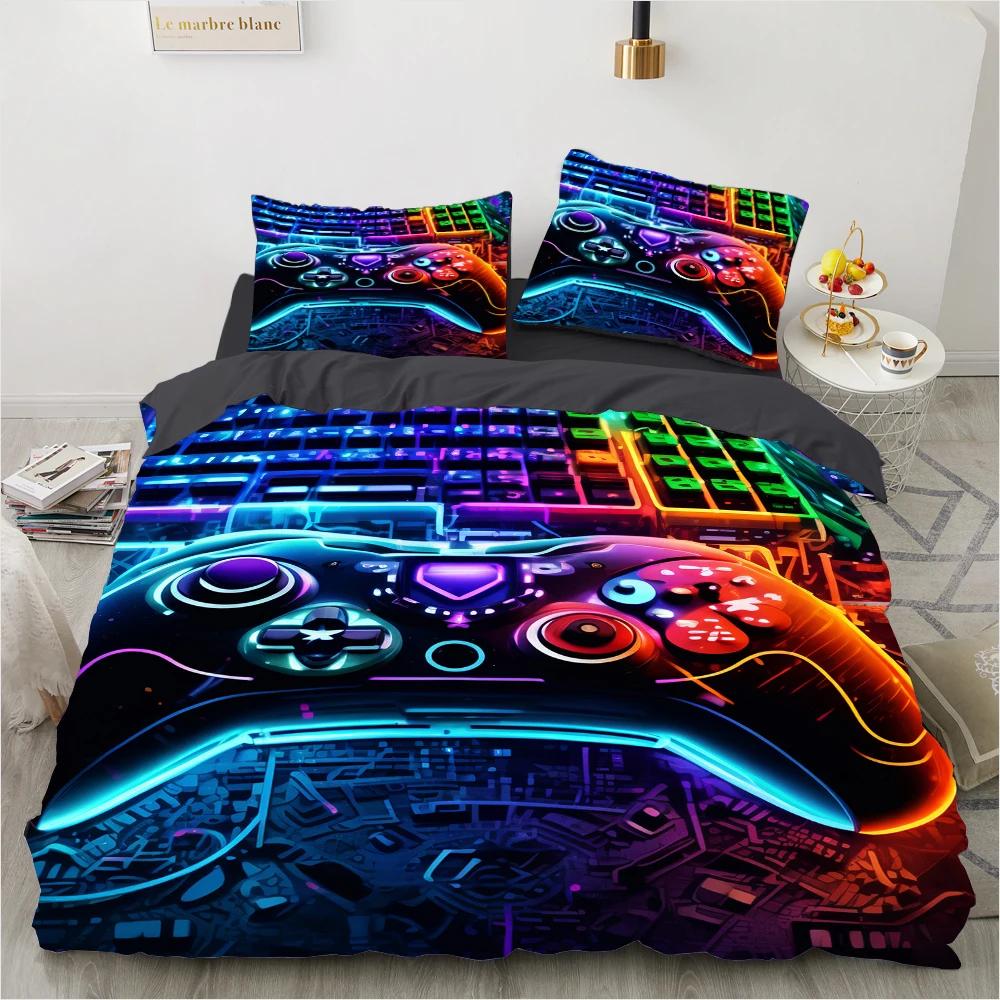 Game King Queen Duvet Cover 3D Black Game Handle Bedding Set For Kids Teens Boys Man Gamer Bedroom Decor Quilt Cover Pillowcase