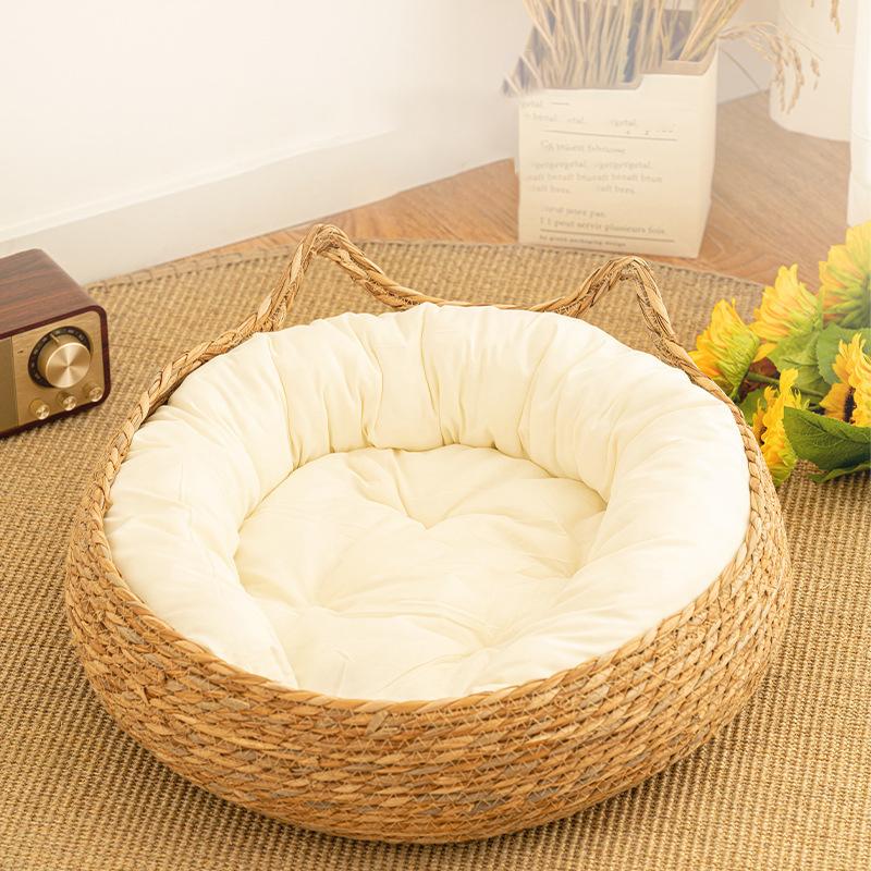 Four Seasons Cat Bed Woven Removable Upholstery Sleeping House Cat Scratch Floor Rattan Washable Cats Pet Products Accessories
