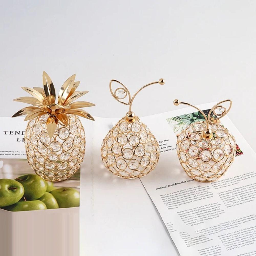 Metal Fruit Figurine Artificial Crystal Pear Ornament Gold Crystal Pear Ornament  Living Room