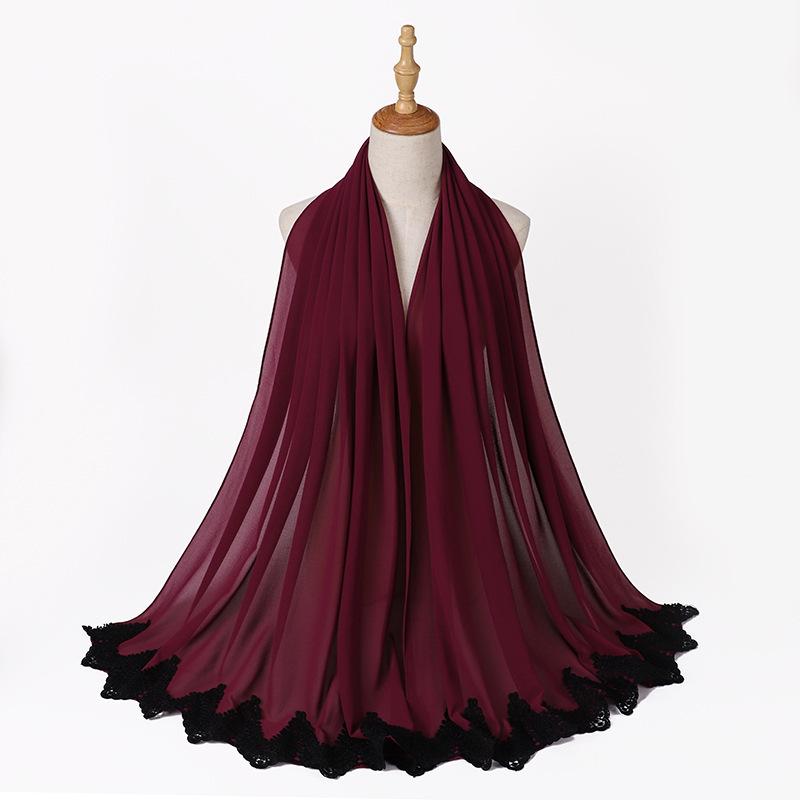 

Новый жемчужный шифон Малайзия Мода Черные кружевные шарфы Мусульманский шаль Однотонный мягкий тюрбан Повязки на голову 70x175cm