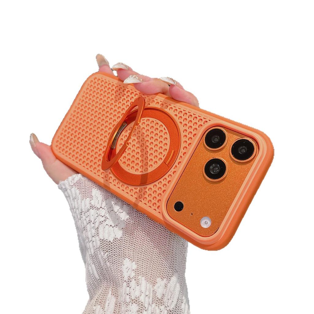 Magnetic Phone Case for iPhone 17 Pro Max with Honeycomb Heat Dissipation, 360° Rotating Stand, and Full Protection.