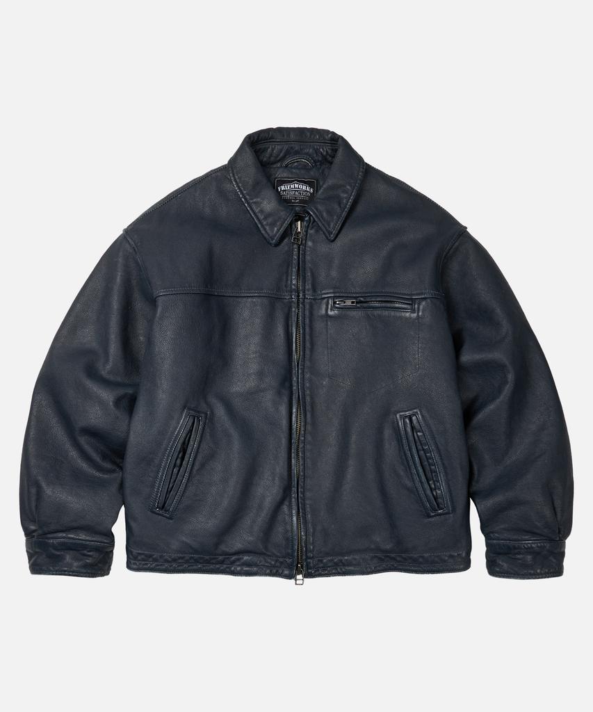 Frizmworks Destroyed Cowhide Leather Jacket _ Washed Navy