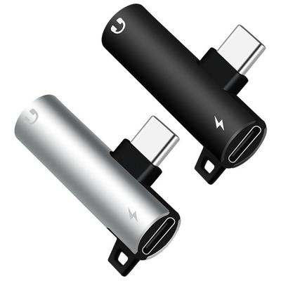 2 In 1 USB Type C Sound Converter with 3.5mm Plugs Simultaneous Charging Right Angle Aluminum Adapter for Mobile Devices