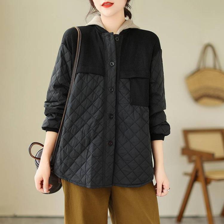 

Fashion Winter Coat for Women Loose Casual Single Breasted Solid Color Splicing Personality Design XXL чорний