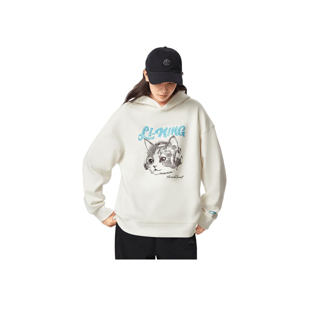 Li Ning Sports Lifestyle Series Letter Animal Pattern Hooded Loose Fleece Sweatshirt Women Sweatshirt AWDVC80-1
