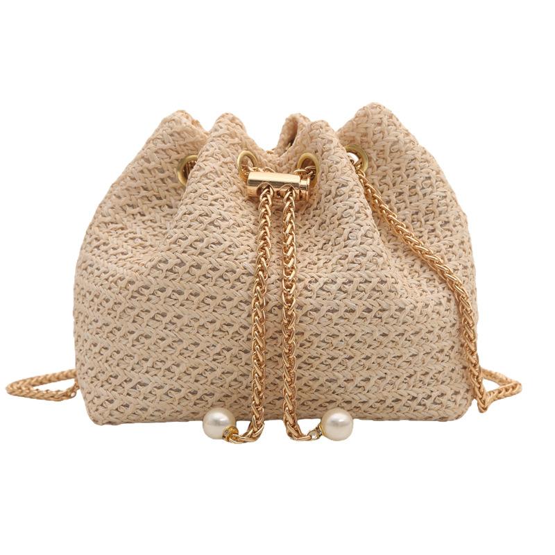 New straw bag 2026 summer new beach bag chain bag shoulder messenger women's bag diamond bucket bag