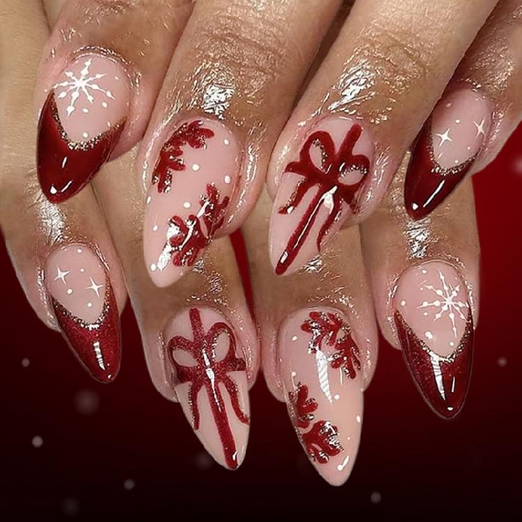 

Christmas Scintillate Fraudulent Hoofs Pack Of 24 Rose French Advice Sparklingwater Art Quick Apply Unguis Set For Party Makeovers 1