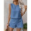 Completo da Donna a Maniche Corte e Pantaloncini Monocolore - Casual, Bottoni, Girocollo, Tutte le Stagioni, Abbigliamento Casual|Slee… Altro