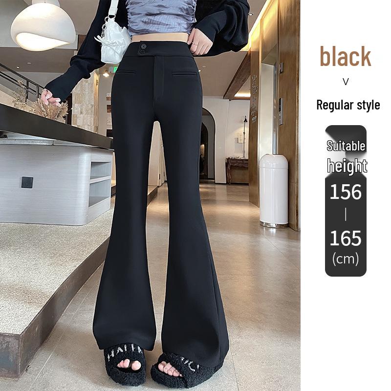 Women s Thickened Velvet High-Waisted Slimming Black Micro-Flare Suit Pants for Autumn & Winter S