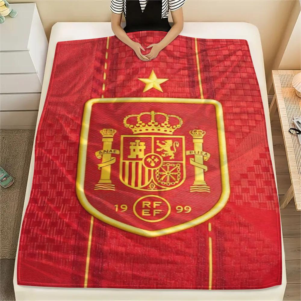 1PC Spain national FC Print Flannel Blanket, High quality Comfortable for All Seasons, Home Decor, Warmth and Comfort, Perfect for Christmas Gifts