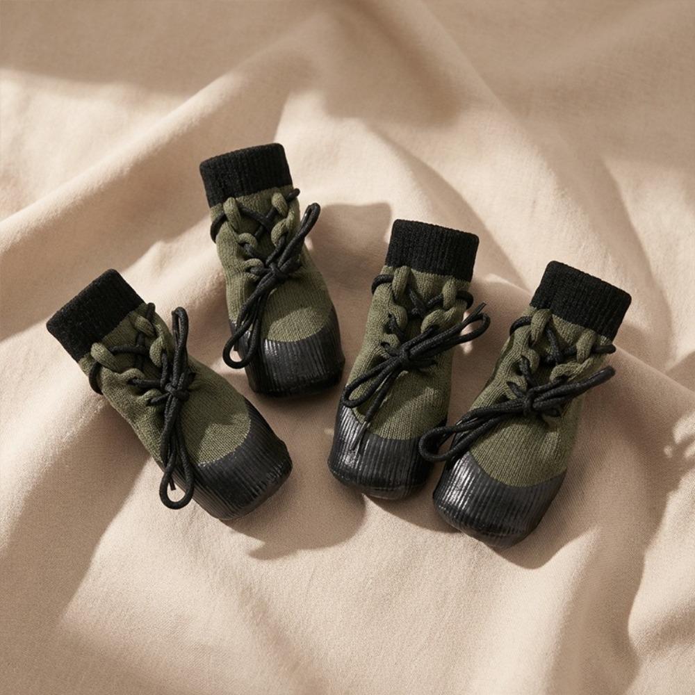 

4PCS Non-slip Knitted Dog Shoes Adjustable Straps Wear Resistant Elastic Dog Booties Breathable Comfortable Dog Paw Protection (Green,XS) зелений