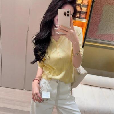 Spring New Collar Temperament Simple Versatile Wool Knitted Sweater Women's Clothing Slim-fitting and Thin Top