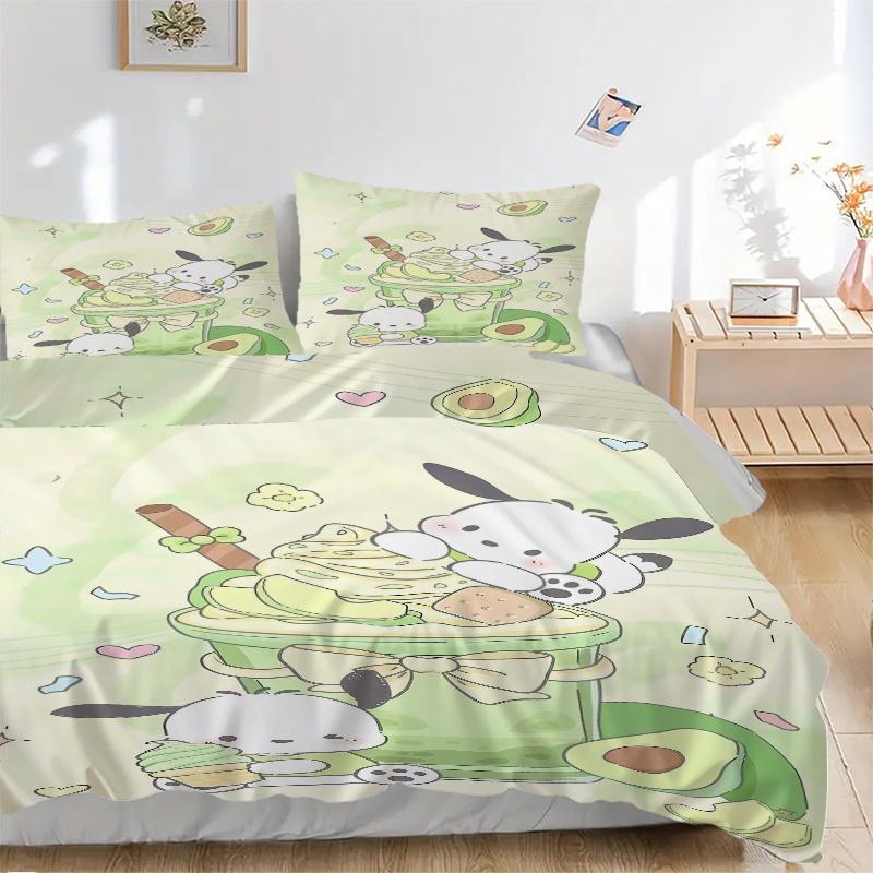 

3pcs Avocado Pochacco Quilt Set Cartoon Themed Bed Quilt Set Lovely Character Bedroom Decor Bed Quilt Set Four Seasons (1 Cover + 2Pillowcase NO 135x200cm