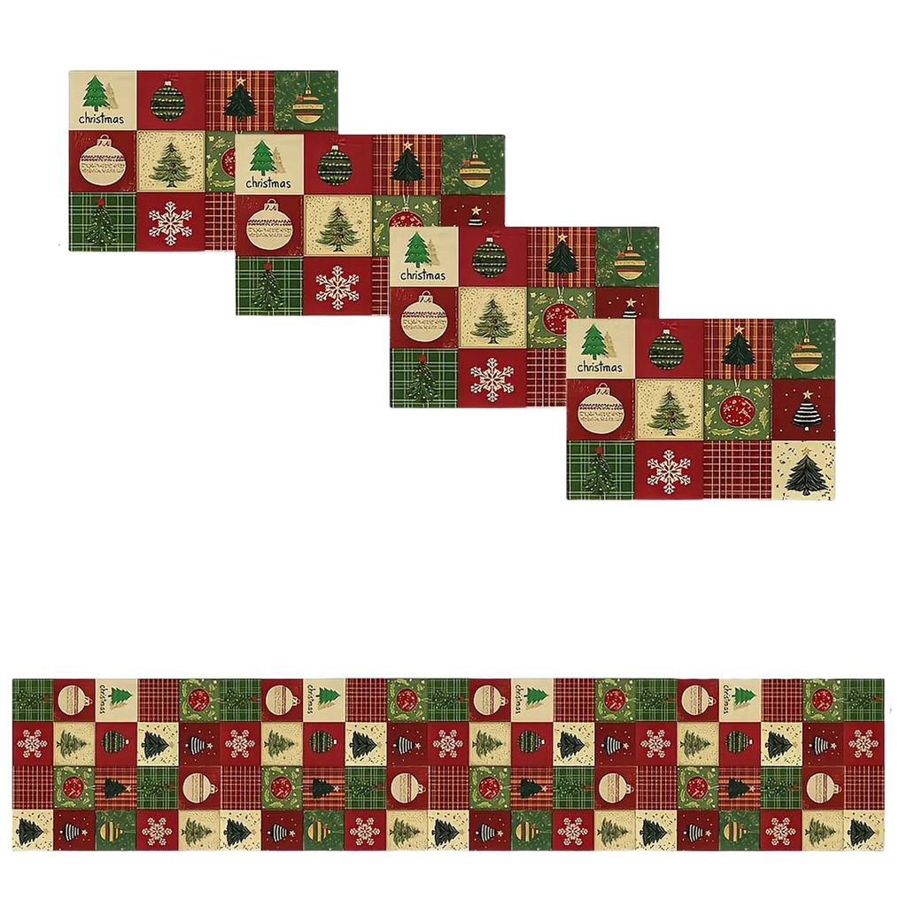 5 Pack Christmas Table Runners, Plaid Christmas Tree Ball and Snowflake Pattern Table Decor for Kitchen, Dining and Coffee Table