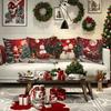4 Pieces Christmas Pillow Covers Polyester 18x18 Inches Santa Snowman Reindeer Prints for Home Holiday Decoration