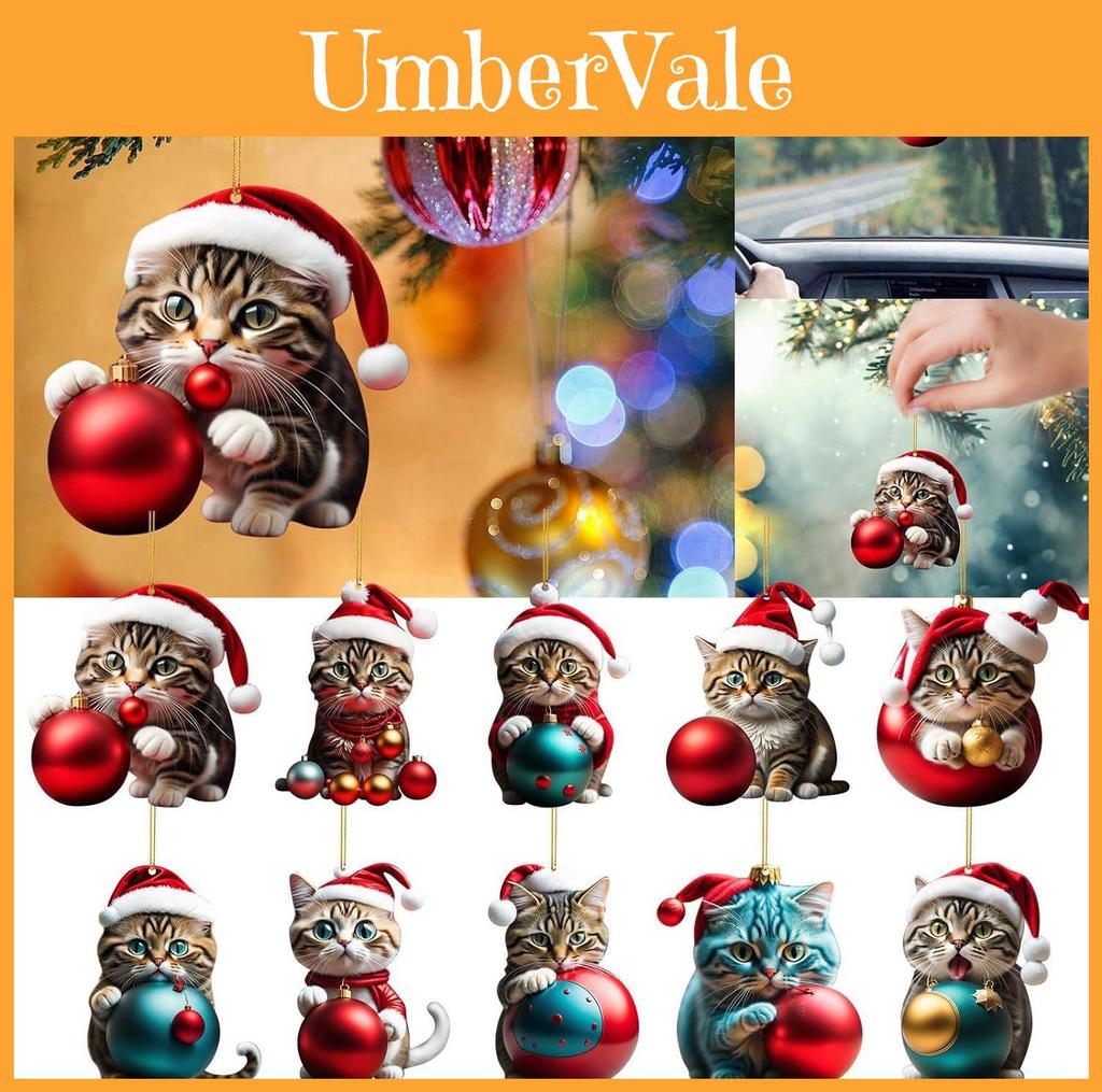 Kreativer Weihnachts-Katzen-Hängeornament Acryl Auto Dekoration für Feiertagsfreude