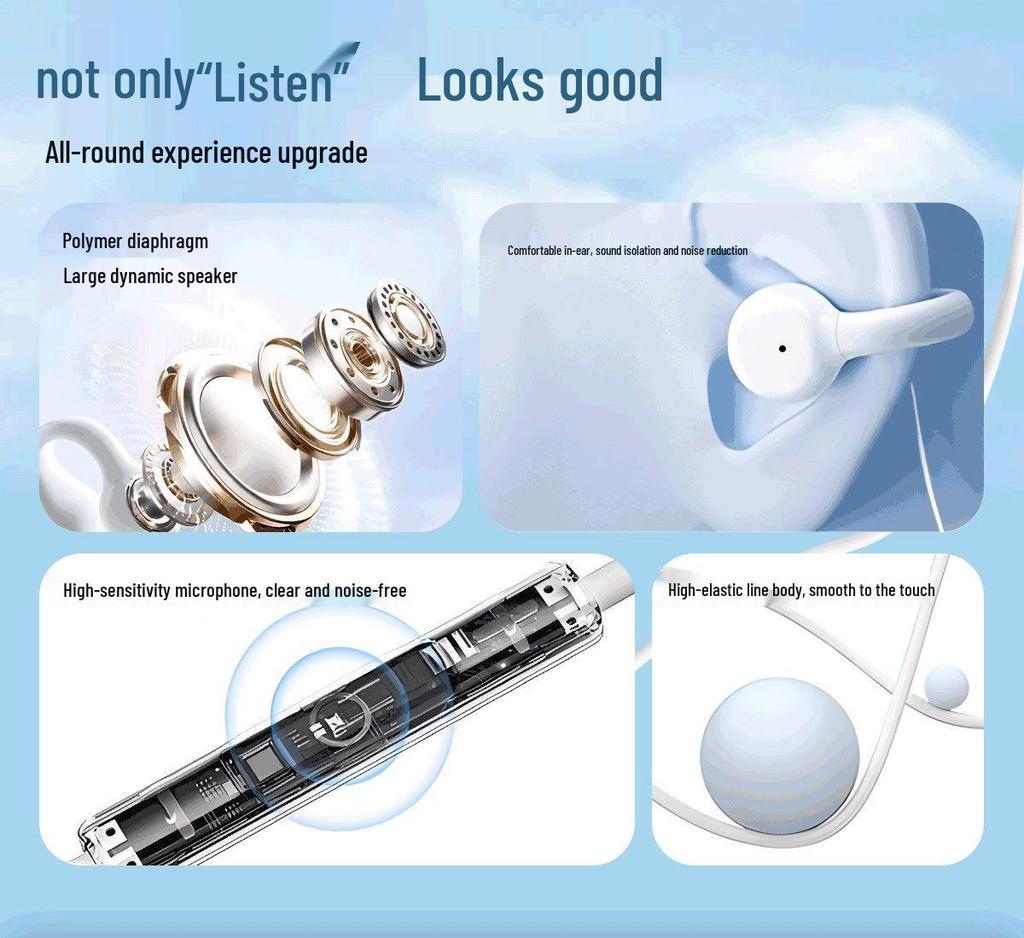 Type-C Durable Wired Earclip Headphones: Non-Bone Conduction, Painless Long Wear, Non-In-Ear Design, High Quality, Round Hole