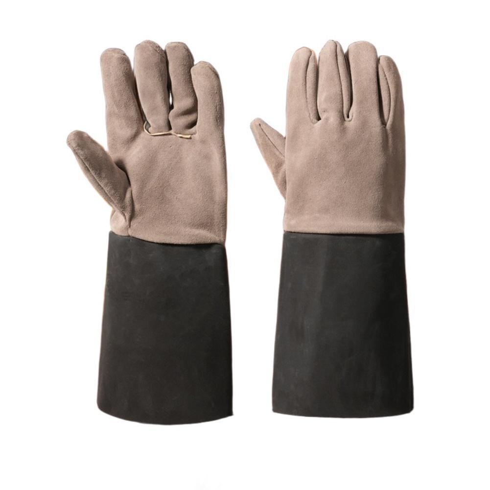 1 Pair Welding Gloves Long Cowhide Leather Welding Gloves Heat Resistant Flameproof Work Gloves Accessories