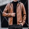 Pánská kožená bunda Pu kožená bunda Pánská s kapucí Slim Fit Korejský styl Motocyklová ležérní bunda