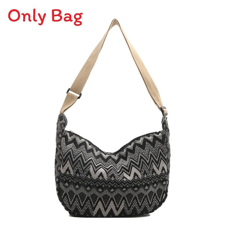 Womens Street Style Canvas Shoulder Bag With Zipper Closure And Mobile Pocket