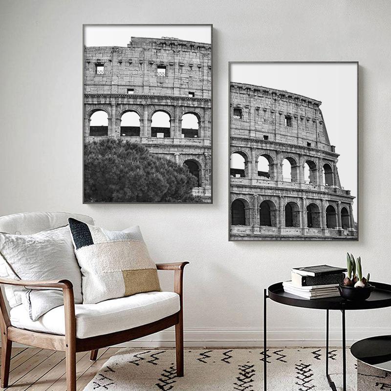 Blanco y Negro Italia Coliseo Lienzo Pintura Pósters Roma Monumento Antiguo Coliseo Clásico Arte de Pared Imagen Decoración Salón