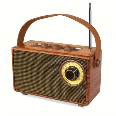 Vintage Wireless Bluetooth Speaker FM Radio with Deep Bass, Portable for Bedroom/Office, Supports TF Cards & AUX Cable