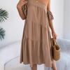 2026 Spring Summer Women's Off Shoulder Short Sleeved Ruffled Hem Long Skirt S-XL