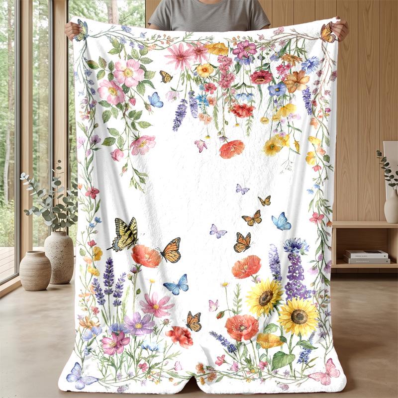 Butterfly and Flower Art Blanket Personalized Name Flannel Blanket Soft Cozy Plush Throw for Sofa Bed Lightweight Home Decor