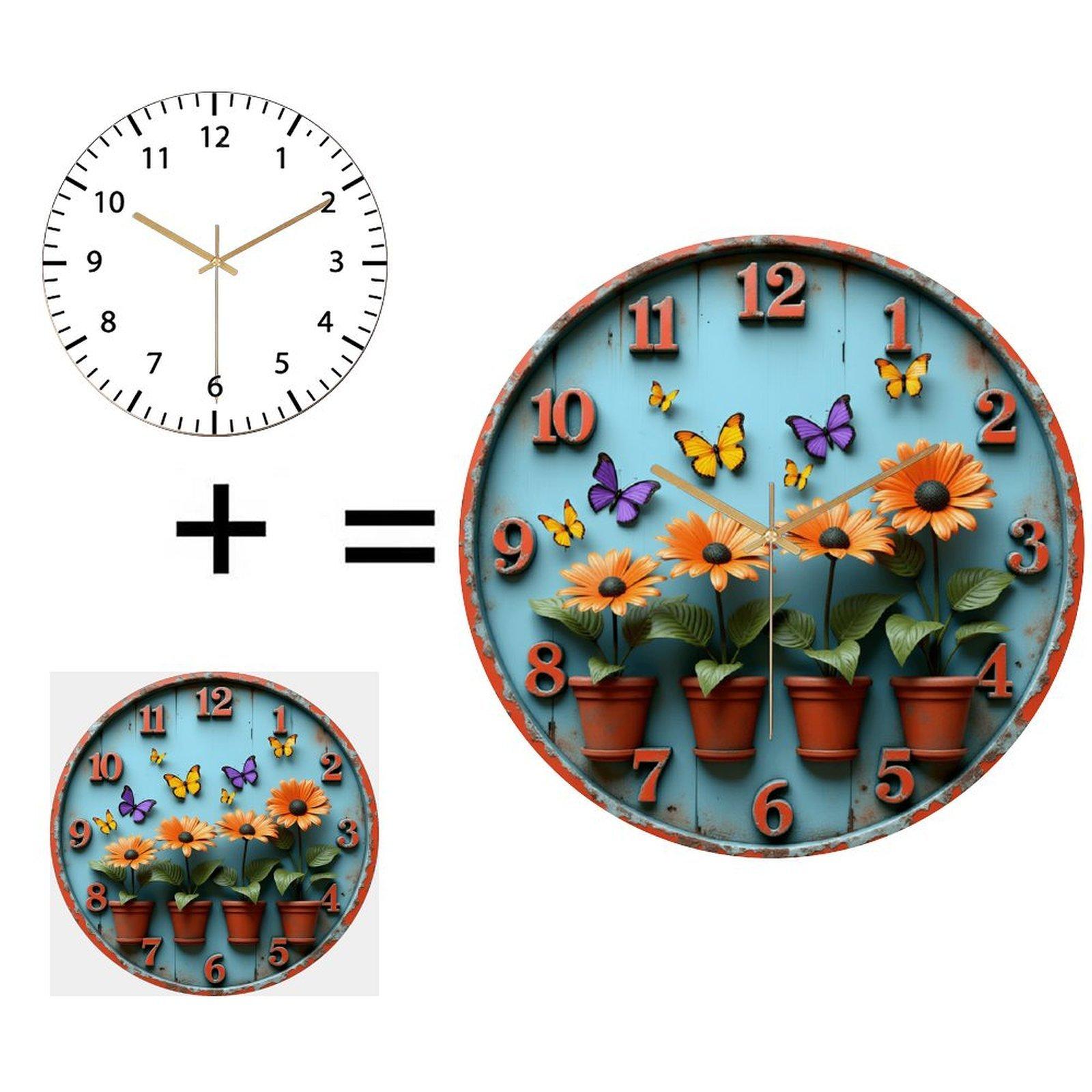 30x30cm Round Glass Wall Clock with Stick Markers and Minimalist Design (White,12 in(30.48cm))