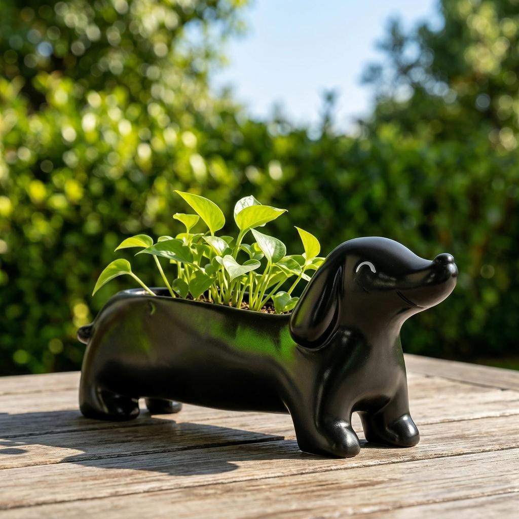 Dachshund Planter Cute Plant Pot Decorative DogShaped for Shelf, Patio, Balcony