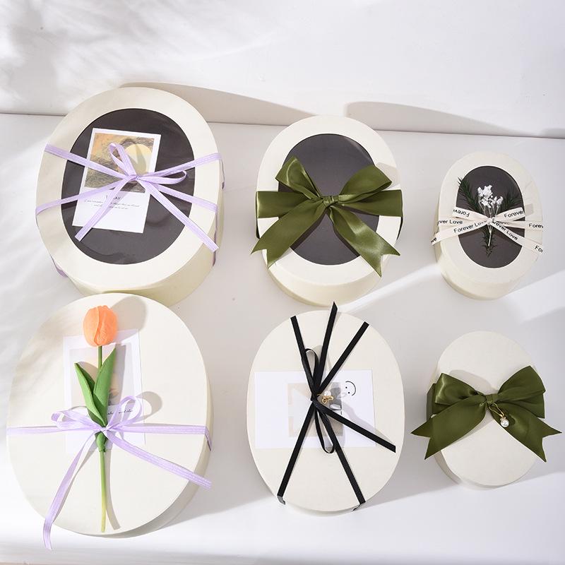 Teacher's Day Kraft Paper Gift Box: Transparent Oval Cookie & Candy Baking Packaging Box