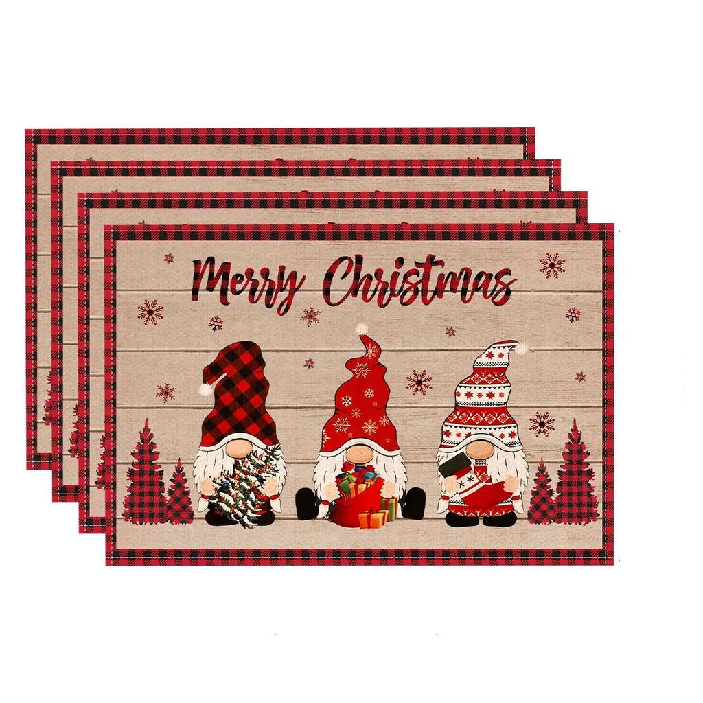 Linen Christmas Placemats Santa Claus/Reindeer/Gingerbread Man Printed Christmas Decorations Home Desktops Protection Mat