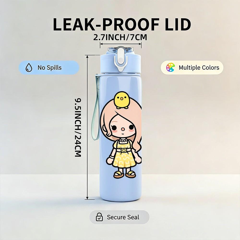 1PC Yellow Hat Sweet Girl Cartoon Print 750ml Color Plastic Sports Water Bottle Leakproof Flip Straw Lid Suitable for Sports Office Home Use
